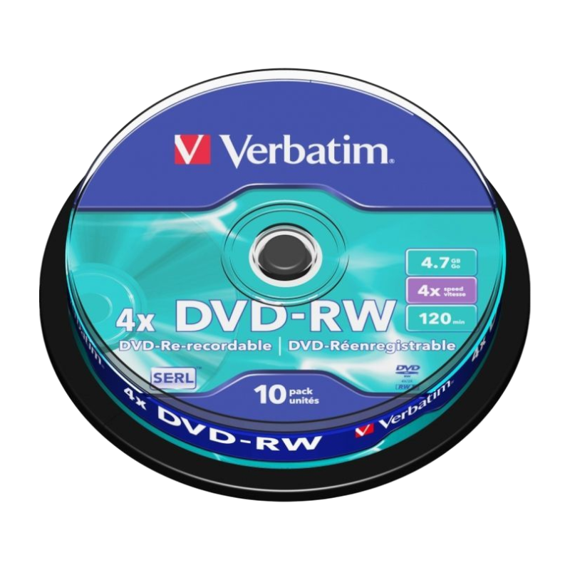 Оптичні диски Verbatim DVD-RW 4.7Gb 4x Spindle 10шт Matt Silver (43552)